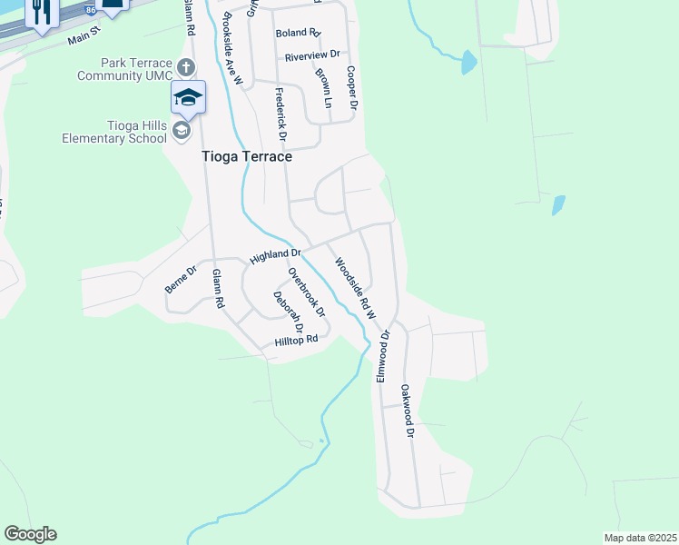 map of restaurants, bars, coffee shops, grocery stores, and more near 10 Woodside Road West in Apalachin