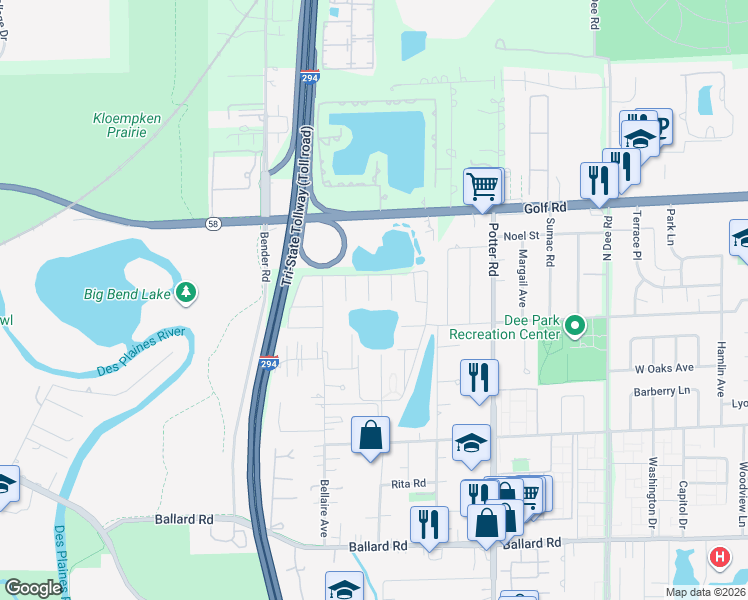 map of restaurants, bars, coffee shops, grocery stores, and more near 9463 Bay Colony Drive in Des Plaines