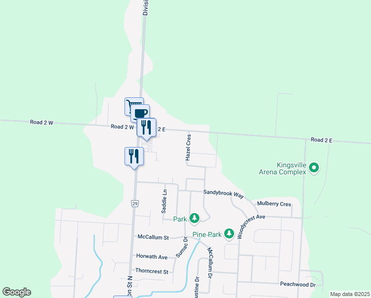 map of restaurants, bars, coffee shops, grocery stores, and more near 24 Hazel Crescent in Kingsville