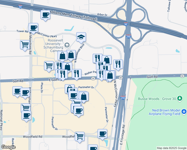 map of restaurants, bars, coffee shops, grocery stores, and more near 1754-1798 East Golf Road in Schaumburg
