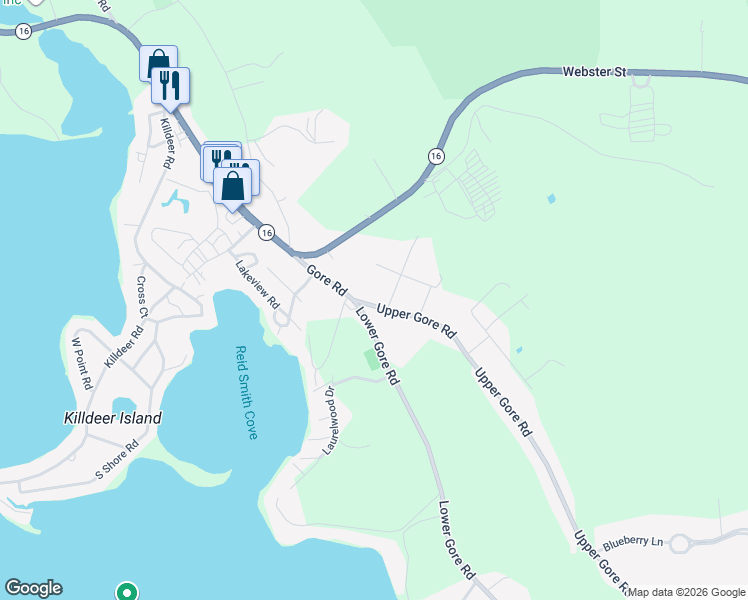 map of restaurants, bars, coffee shops, grocery stores, and more near 5 Upper Gore Road in Webster