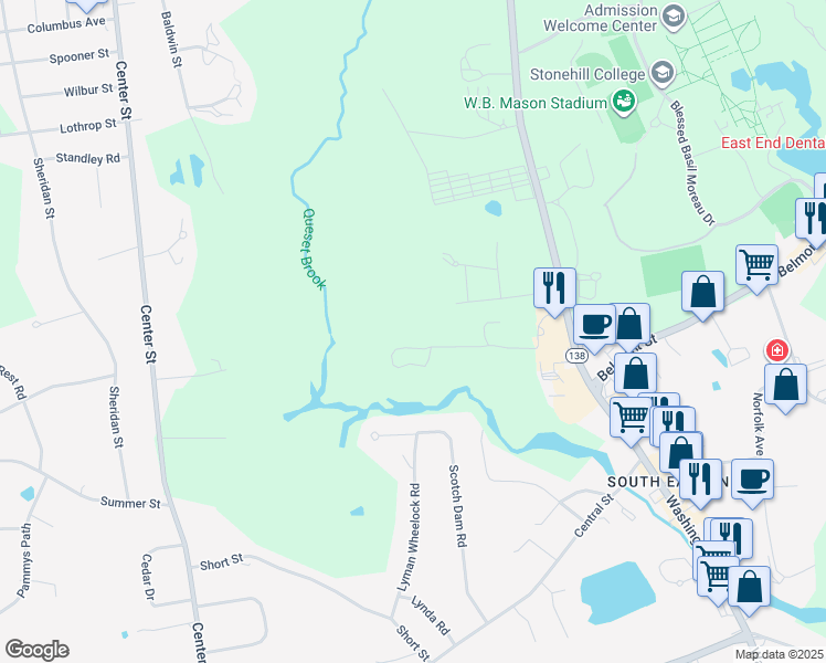 map of restaurants, bars, coffee shops, grocery stores, and more near 519 Washington Street in Easton