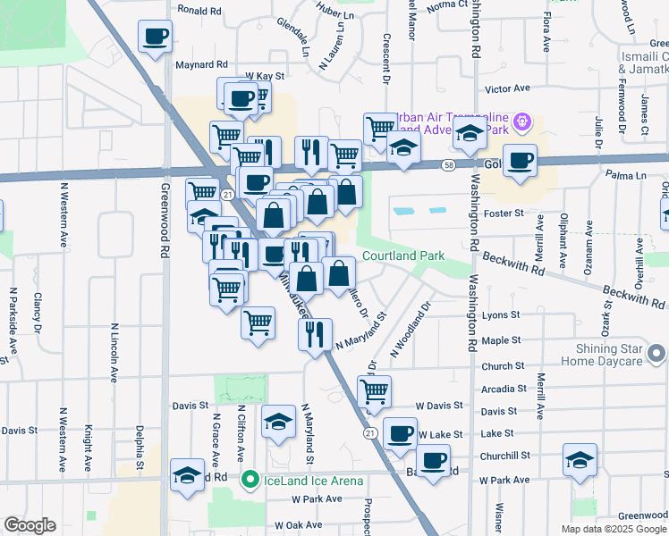 map of restaurants, bars, coffee shops, grocery stores, and more near 9312 North Callero Drive in Niles