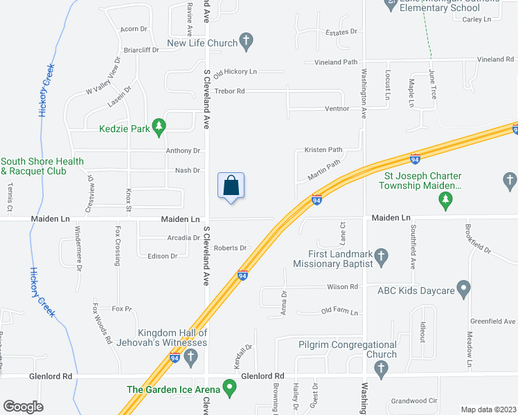 map of restaurants, bars, coffee shops, grocery stores, and more near 1567 Maiden Lane in St. Joseph
