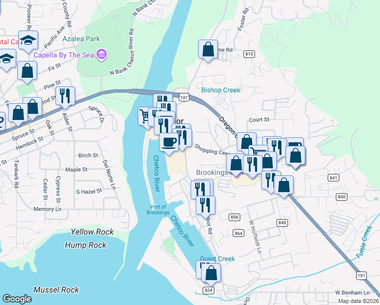 map of restaurants, bars, coffee shops, grocery stores, and more near 16339 Lower Harbor Road in Harbor
