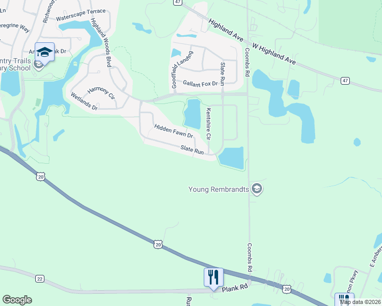 map of restaurants, bars, coffee shops, grocery stores, and more near 683 Slate Run in Elgin