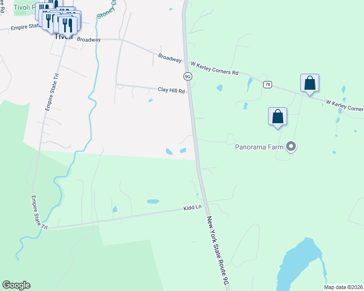 map of restaurants, bars, coffee shops, grocery stores, and more near 7 Abby Lane in Tivoli