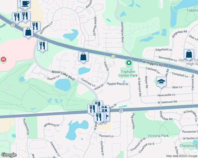 map of restaurants, bars, coffee shops, grocery stores, and more near 1375 Rebecca Drive in Hoffman Estates