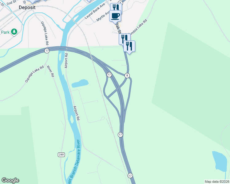 map of restaurants, bars, coffee shops, grocery stores, and more near 0 New York 8 in Deposit