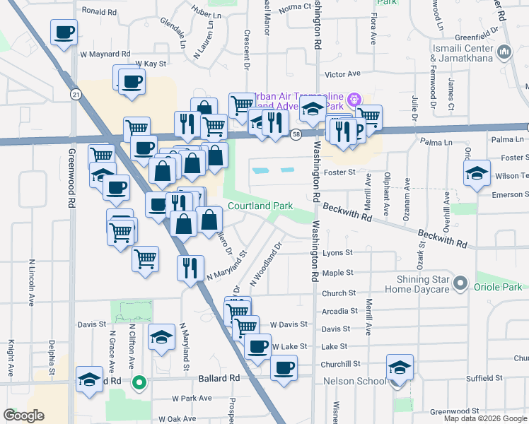 map of restaurants, bars, coffee shops, grocery stores, and more near 8131 West Lyons Street in Niles