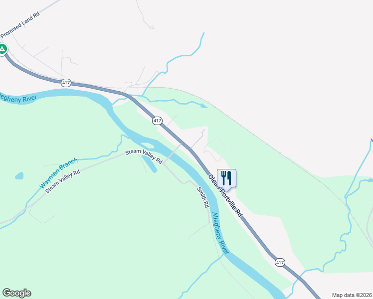 map of restaurants, bars, coffee shops, grocery stores, and more near 1069 Olean-Portville Road in Portville