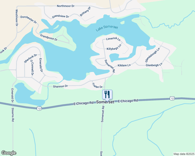 map of restaurants, bars, coffee shops, grocery stores, and more near 14199 Shannon Drive in Somerset