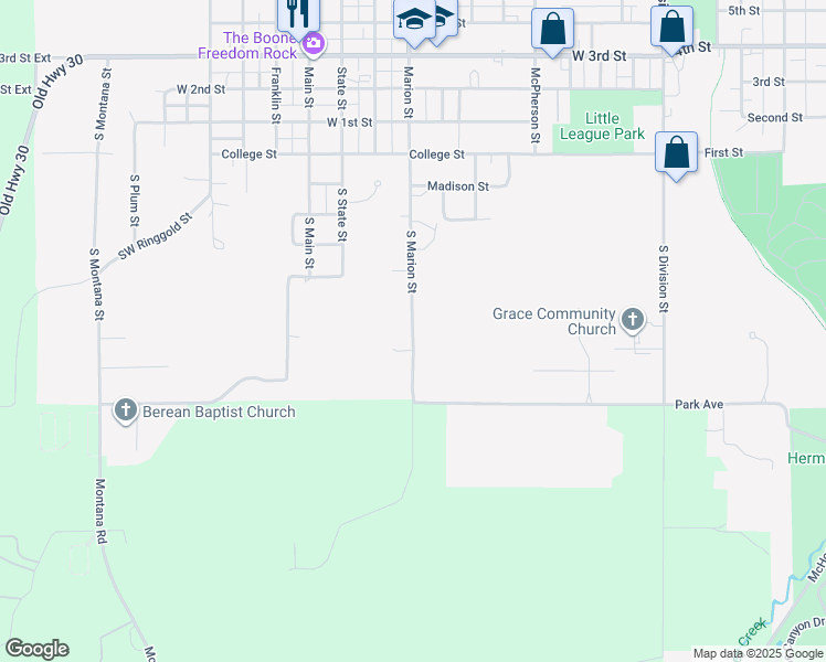 map of restaurants, bars, coffee shops, grocery stores, and more near 445 South Marion Street in Boone