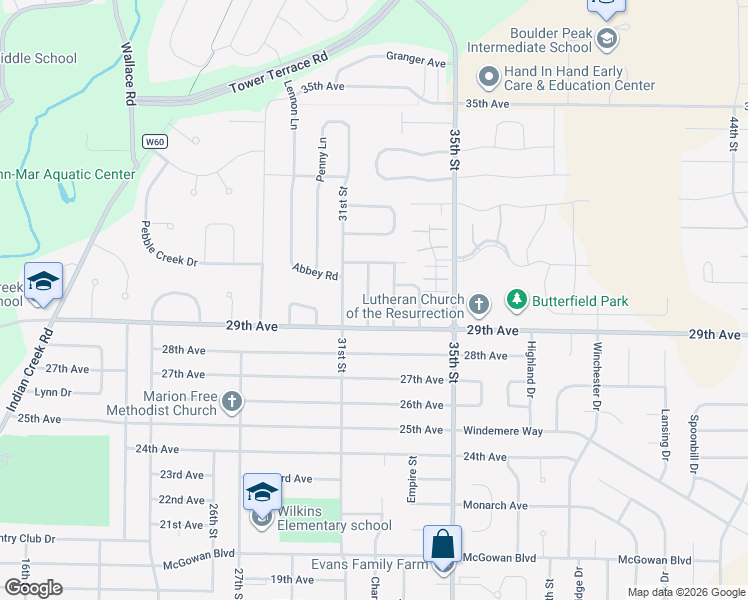 map of restaurants, bars, coffee shops, grocery stores, and more near 2955 Baker Street in Marion