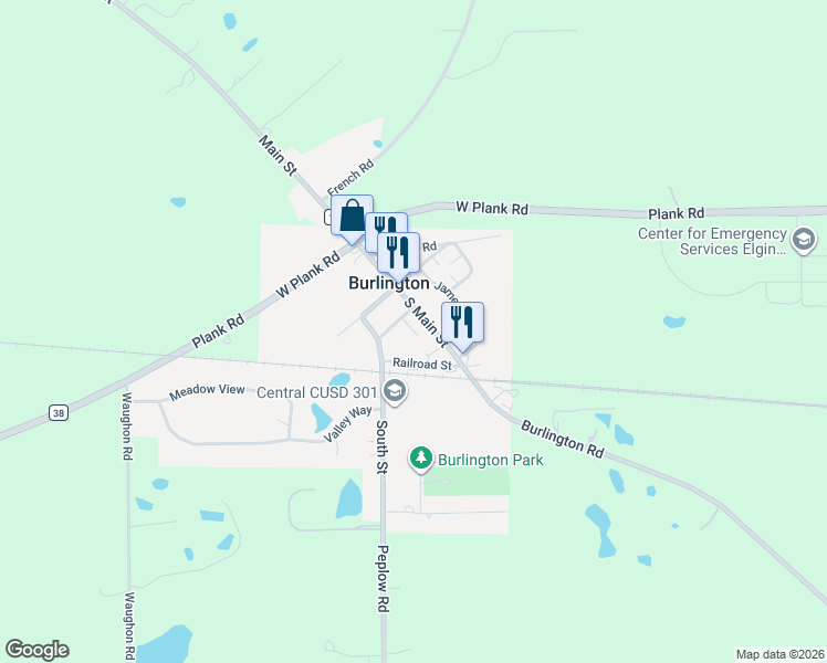 map of restaurants, bars, coffee shops, grocery stores, and more near in Burlington