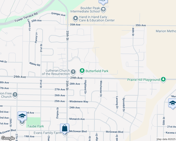 map of restaurants, bars, coffee shops, grocery stores, and more near 3073 Sherwood Place in Marion