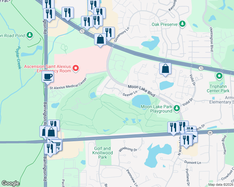 map of restaurants, bars, coffee shops, grocery stores, and more near 2249 Seaver Lane in Hoffman Estates