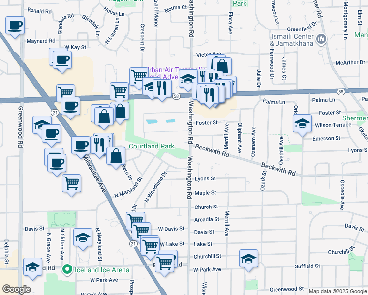 map of restaurants, bars, coffee shops, grocery stores, and more near 9432 Washington Street in Niles