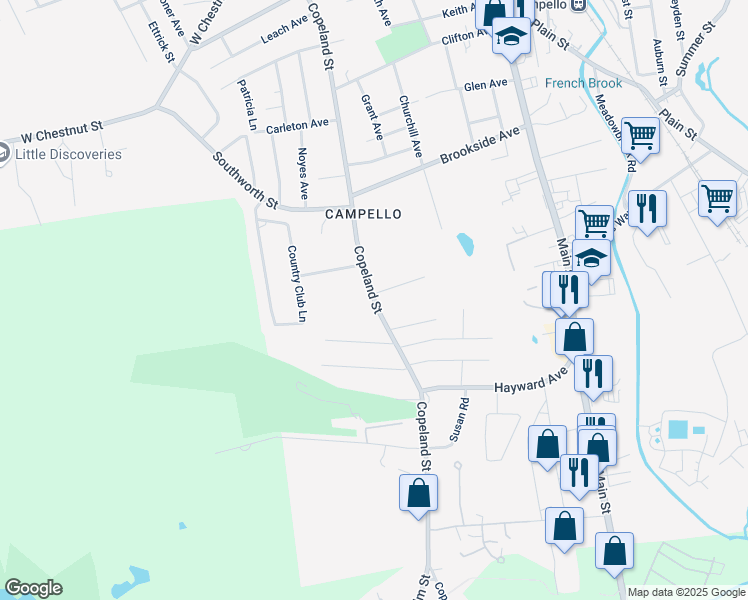 map of restaurants, bars, coffee shops, grocery stores, and more near 309 Copeland Street in Brockton
