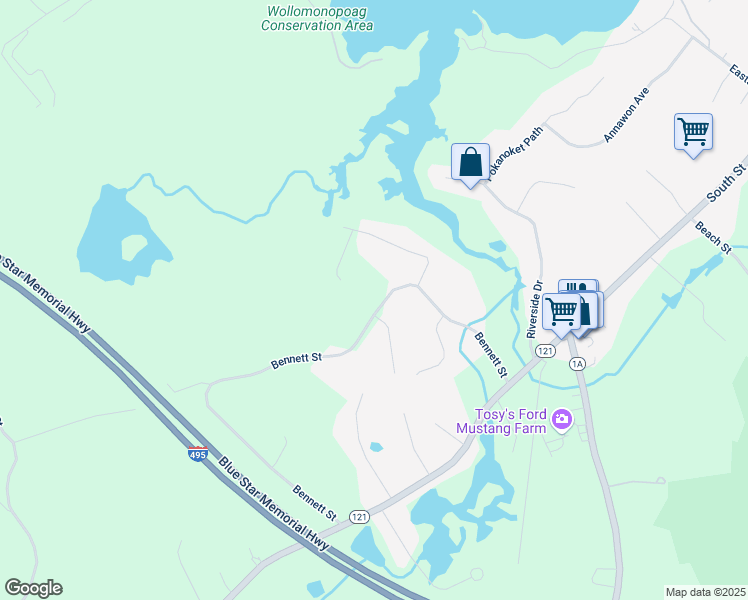map of restaurants, bars, coffee shops, grocery stores, and more near 248 Bennett St in Wrentham