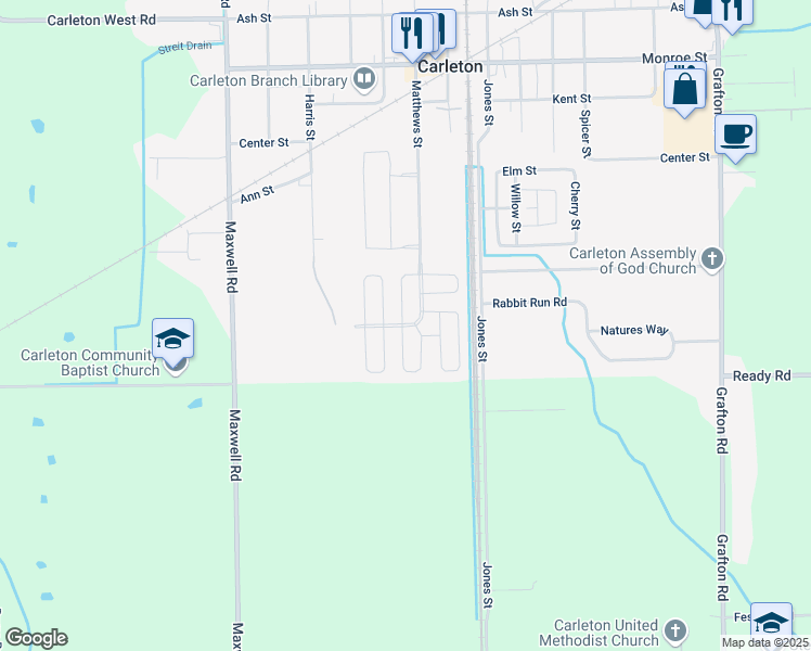 map of restaurants, bars, coffee shops, grocery stores, and more near 10270 Bedford in Carleton