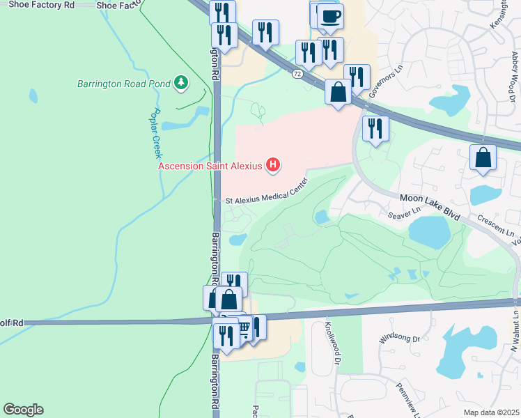 map of restaurants, bars, coffee shops, grocery stores, and more near 1545 North Barrington Road in Hoffman Estates
