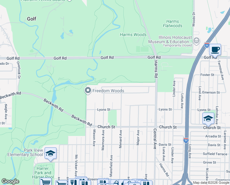 map of restaurants, bars, coffee shops, grocery stores, and more near 9342 Mansfield Avenue in Morton Grove