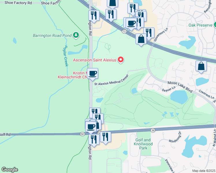 map of restaurants, bars, coffee shops, grocery stores, and more near 1545 N Barrington Rd in Hoffman Estates
