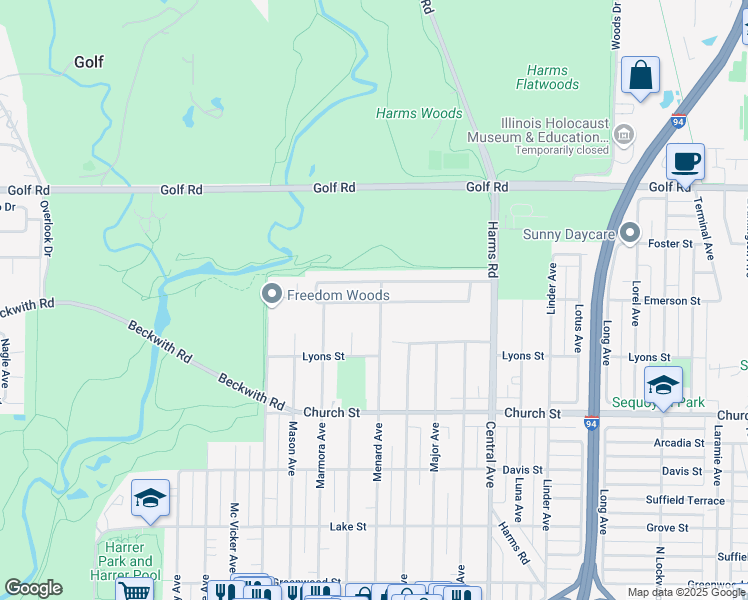 map of restaurants, bars, coffee shops, grocery stores, and more near 5748 Capri Lane in Morton Grove