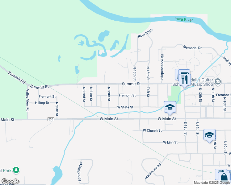 map of restaurants, bars, coffee shops, grocery stores, and more near 1900-1940 Summit Street in Marshalltown