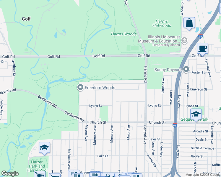 map of restaurants, bars, coffee shops, grocery stores, and more near 5748 Capri Lane in Morton Grove