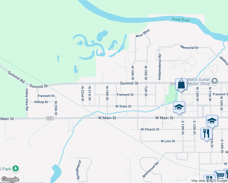 map of restaurants, bars, coffee shops, grocery stores, and more near 1900-1940 Summit Street in Marshalltown