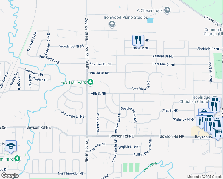 map of restaurants, bars, coffee shops, grocery stores, and more near 7410 Cattail Court Northeast in Cedar Rapids