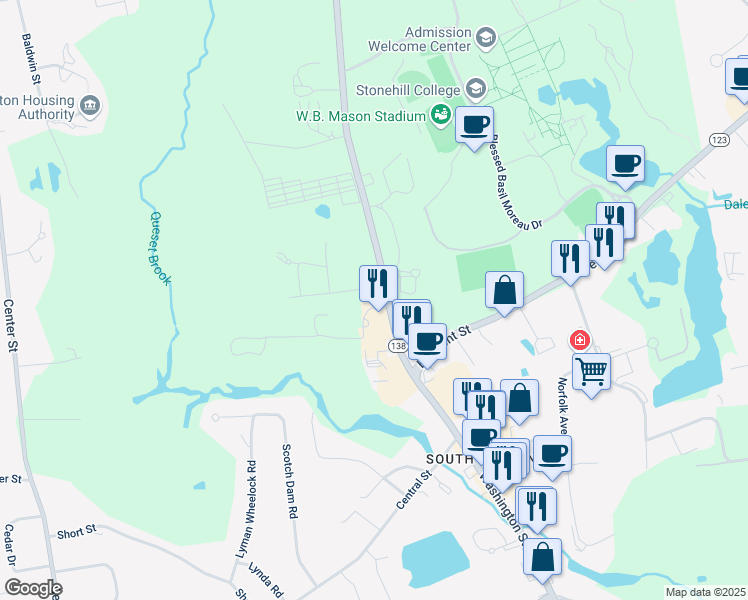 map of restaurants, bars, coffee shops, grocery stores, and more near 509 Washington Street in Easton