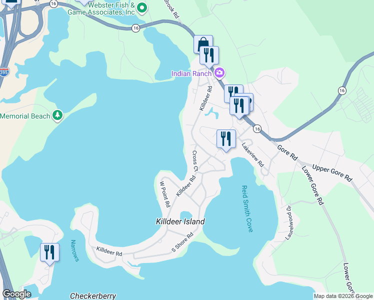 map of restaurants, bars, coffee shops, grocery stores, and more near 4 Cross Court in Webster