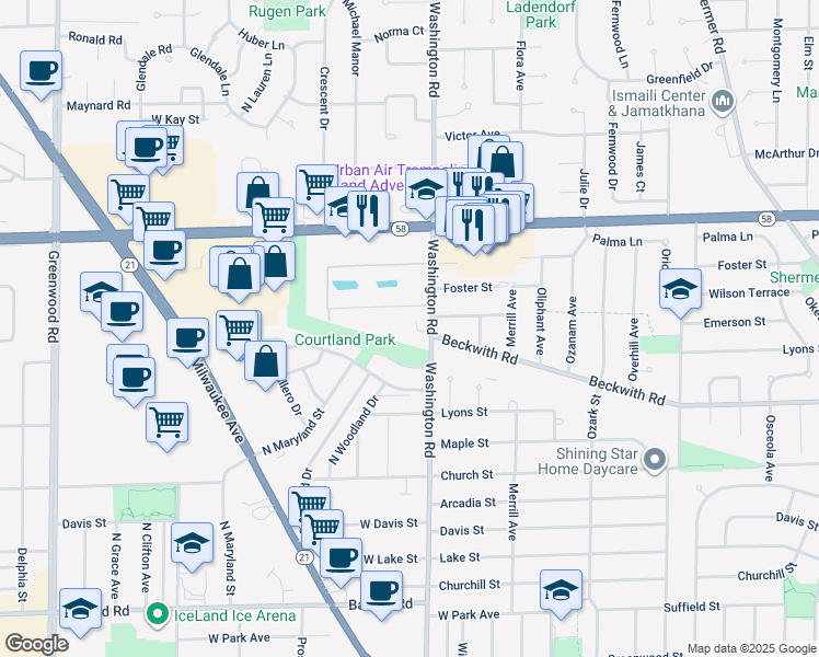 map of restaurants, bars, coffee shops, grocery stores, and more near 8007 West Foster Lane in Niles