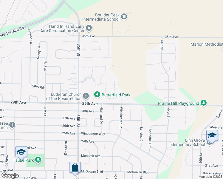 map of restaurants, bars, coffee shops, grocery stores, and more near 3073 Sherwood Place in Marion
