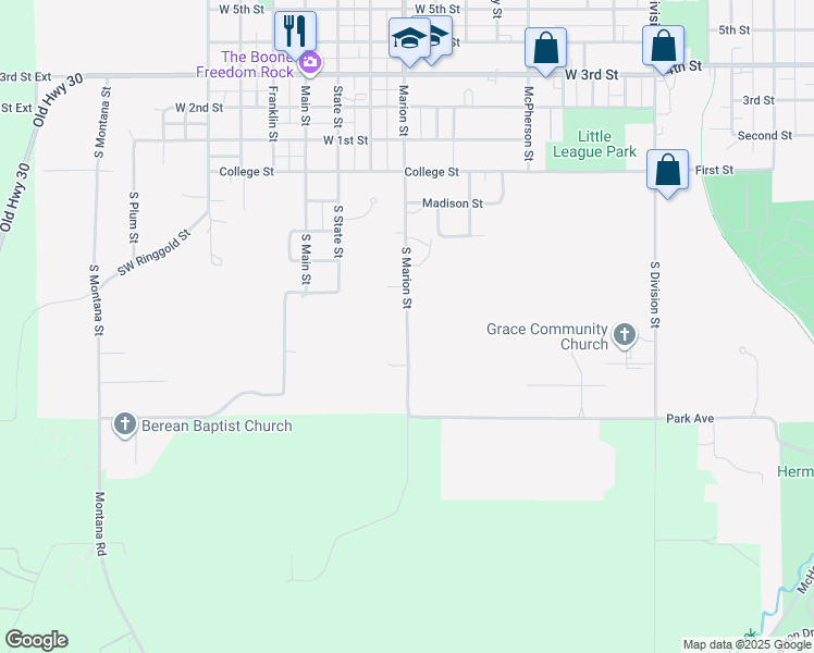 map of restaurants, bars, coffee shops, grocery stores, and more near 445 South Marion Street in Boone