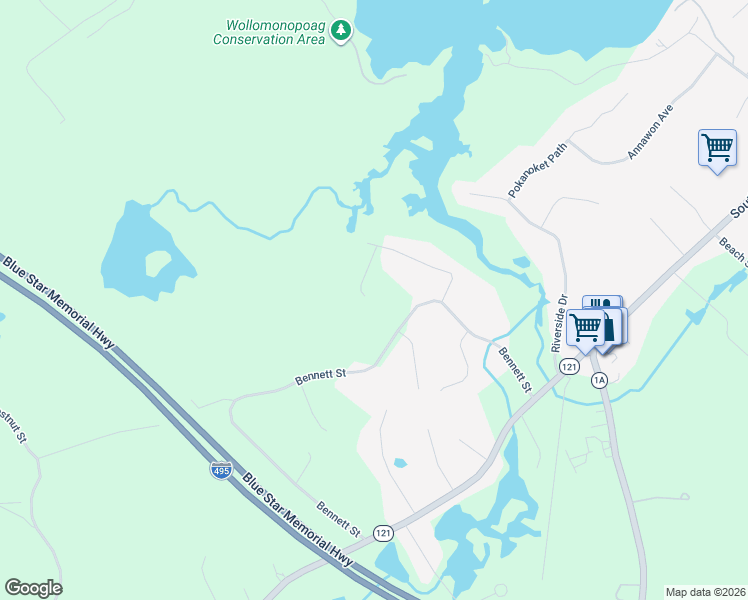map of restaurants, bars, coffee shops, grocery stores, and more near 150 Bennett Street in Wrentham