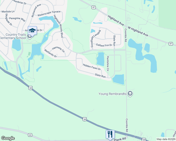 map of restaurants, bars, coffee shops, grocery stores, and more near 3543 Hidden Fawn Drive in Elgin