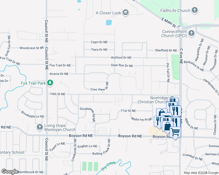 map of restaurants, bars, coffee shops, grocery stores, and more near 230 Coach Street in Robins