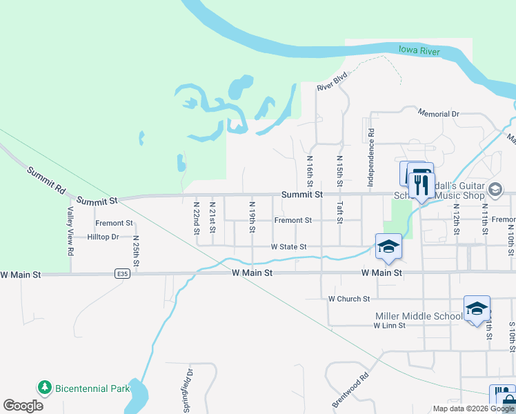 map of restaurants, bars, coffee shops, grocery stores, and more near 1900-1940 Summit Street in Marshalltown