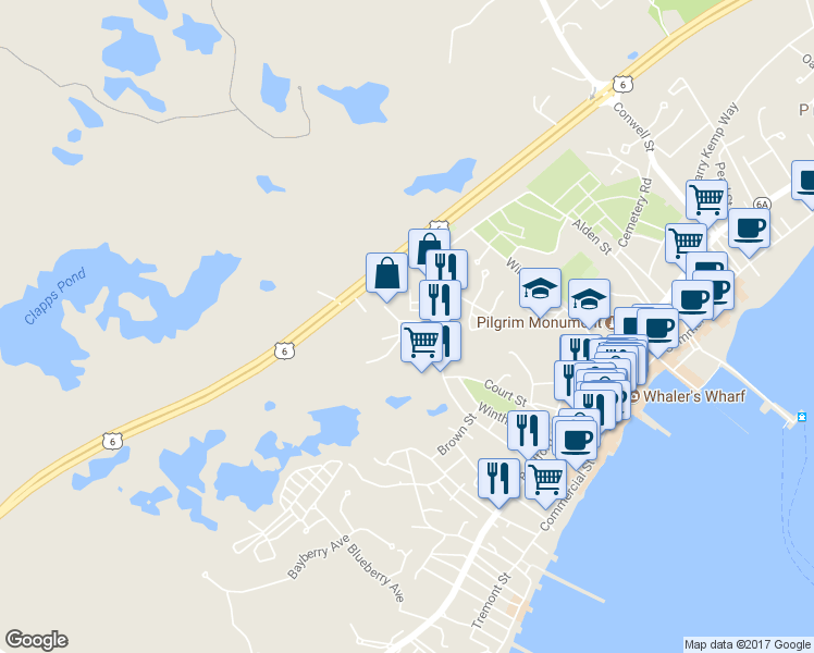map of restaurants, bars, coffee shops, grocery stores, and more near 35 Province Road in Provincetown