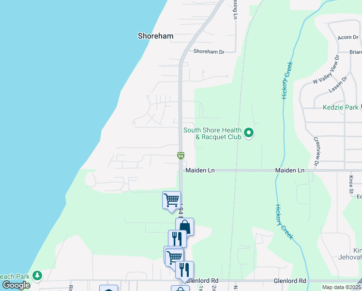 map of restaurants, bars, coffee shops, grocery stores, and more near 3627 Lakeshore Drive in St. Joseph