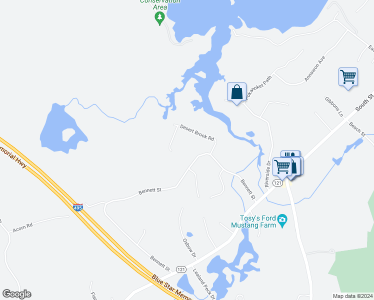 map of restaurants, bars, coffee shops, grocery stores, and more near 150 Bennett Street in Wrentham