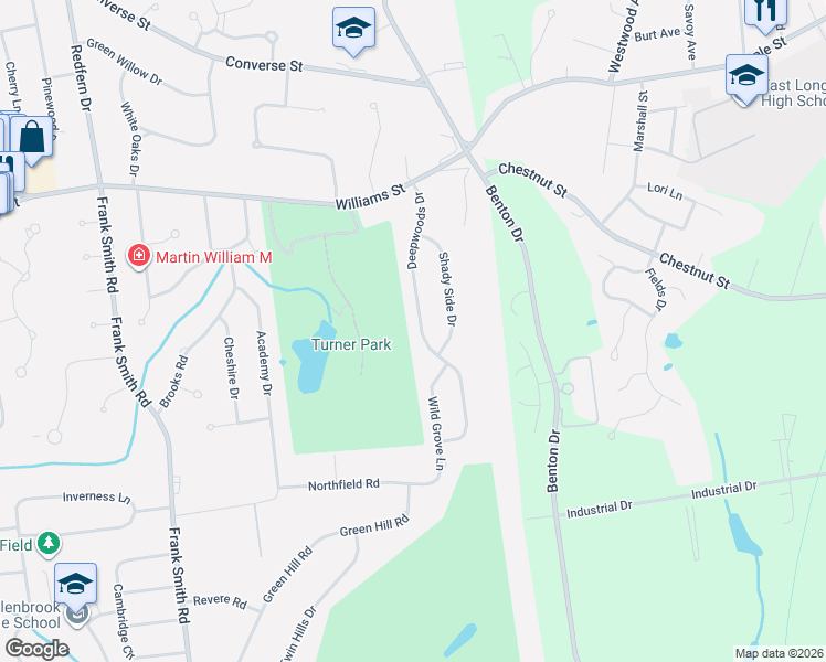 map of restaurants, bars, coffee shops, grocery stores, and more near 154 Deepwoods Drive in Longmeadow