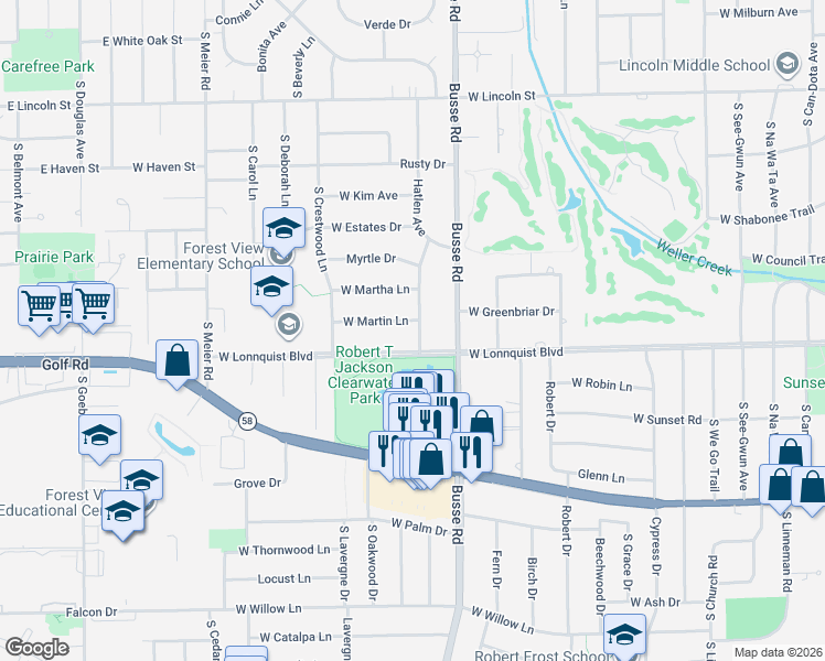 map of restaurants, bars, coffee shops, grocery stores, and more near 715 Hatlen Avenue in Mount Prospect