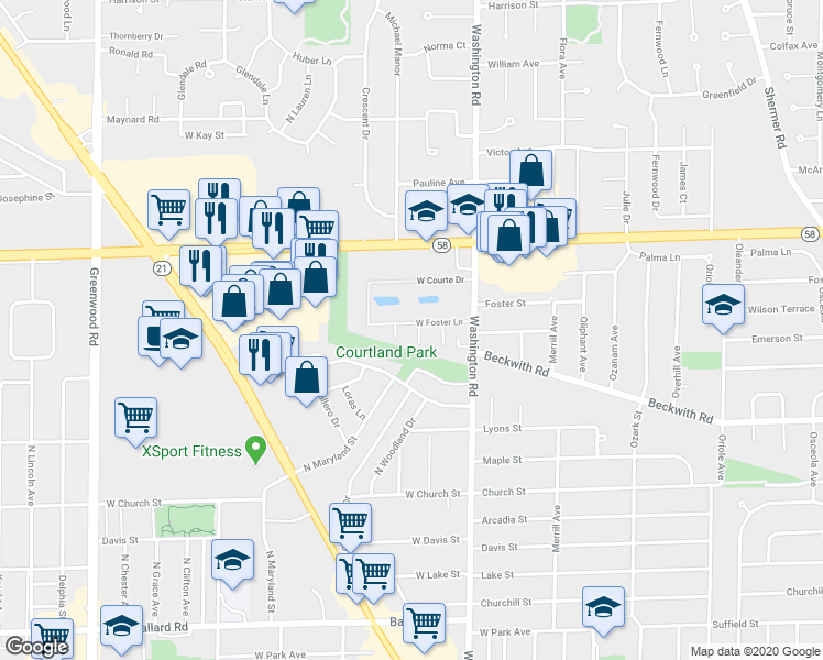 map of restaurants, bars, coffee shops, grocery stores, and more near 8055 West Foster Lane in Niles