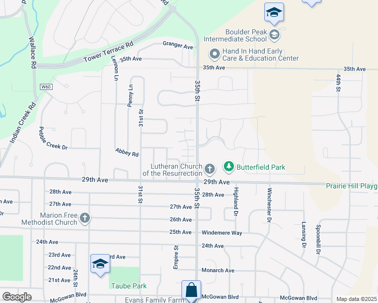 map of restaurants, bars, coffee shops, grocery stores, and more near 3015 English Glen Court in Marion