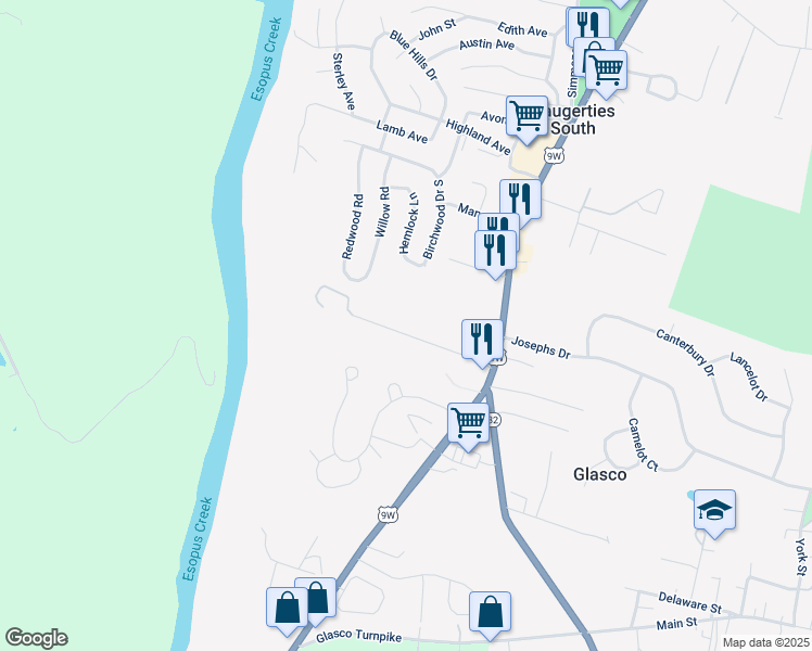 map of restaurants, bars, coffee shops, grocery stores, and more near 136 Barclay Lane in Saugerties